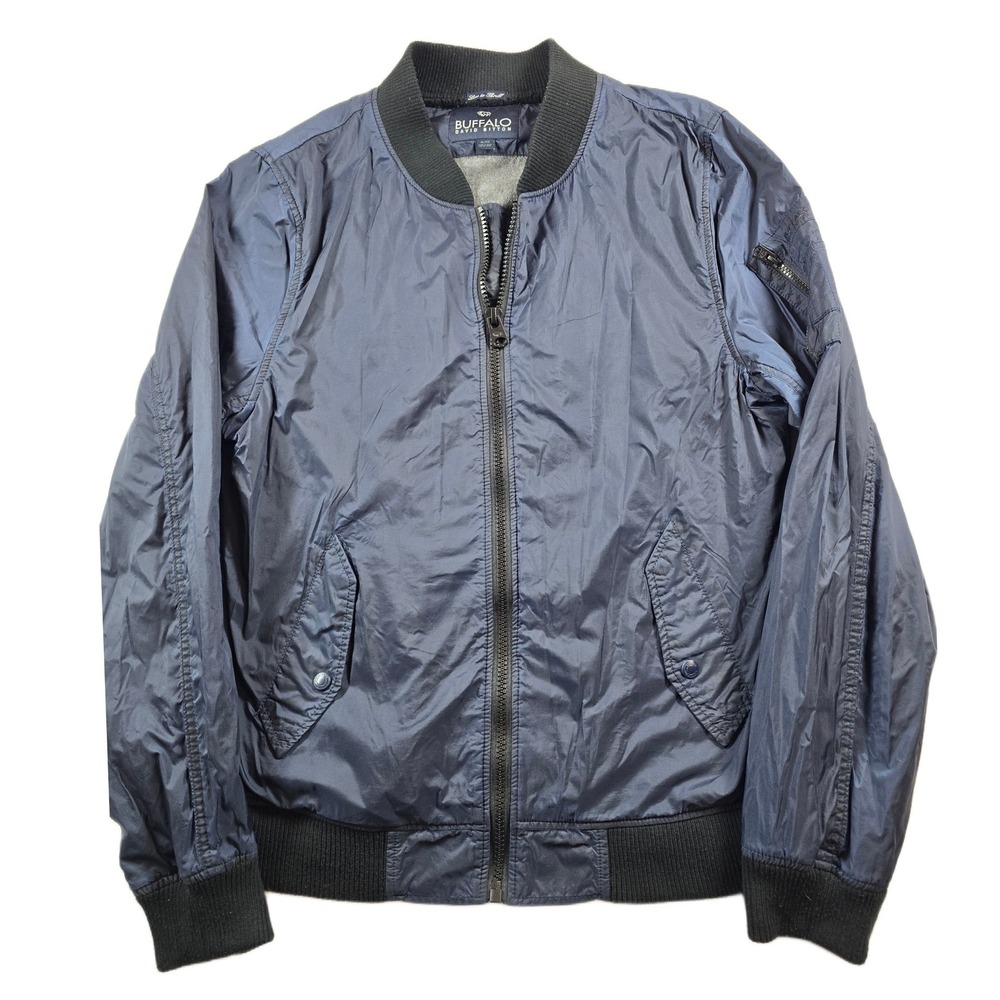 Buffalo David Bitton Bomber Jacket Mens XL Navy Blue Nylon Full Zip Windbreaker
